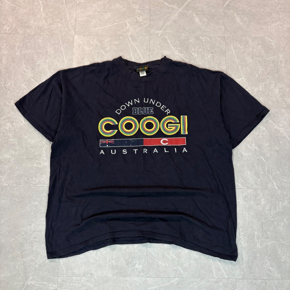 Coogi Australia Down Under Blue Navy Graphic TShirt Mens 2XL Cotton Short Sleeve